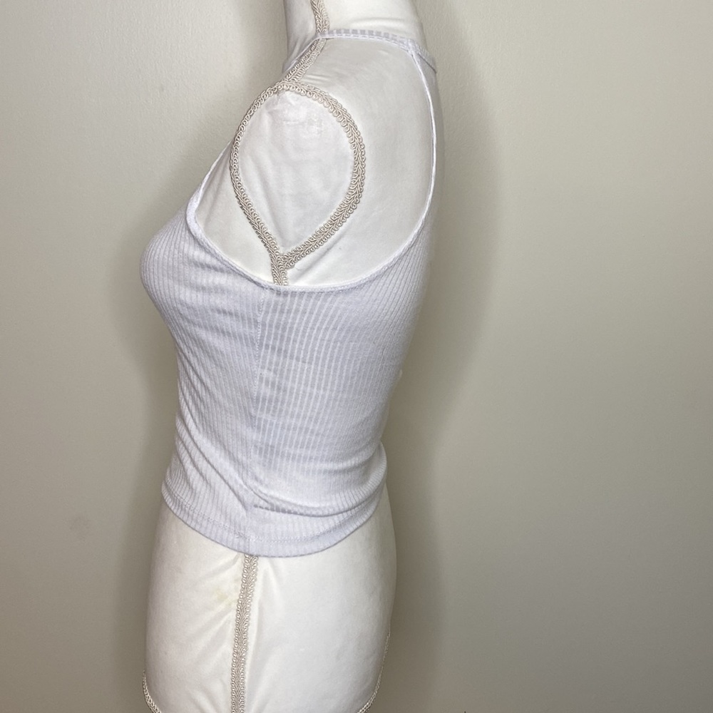 White Ribbed Cropped Rocker Tank - Picture 2 of 4